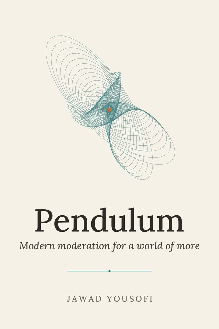 Pendulum book cover: a teal pendulum drawing of looping lines, slowing toward a small terracotta dot at its center